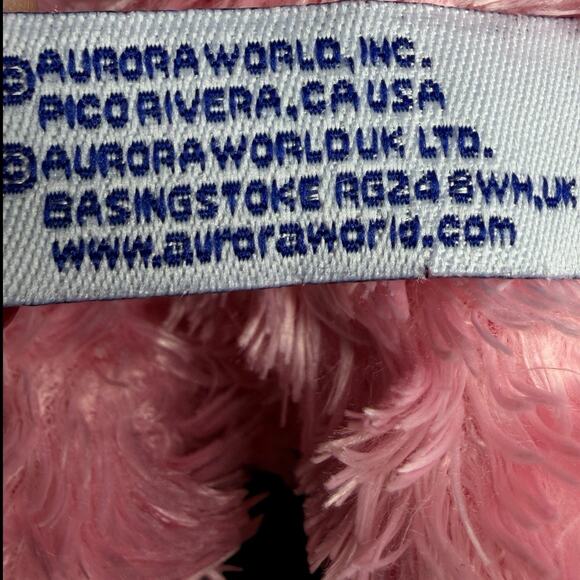 Aurora Pink Bunny Plush 8 in Laying Rabbit Stuffed Animal Shiny Inner Ears Paws - Picture 7 of 8